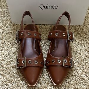 Quince Italian Leather sling back Buckle Strap Flats